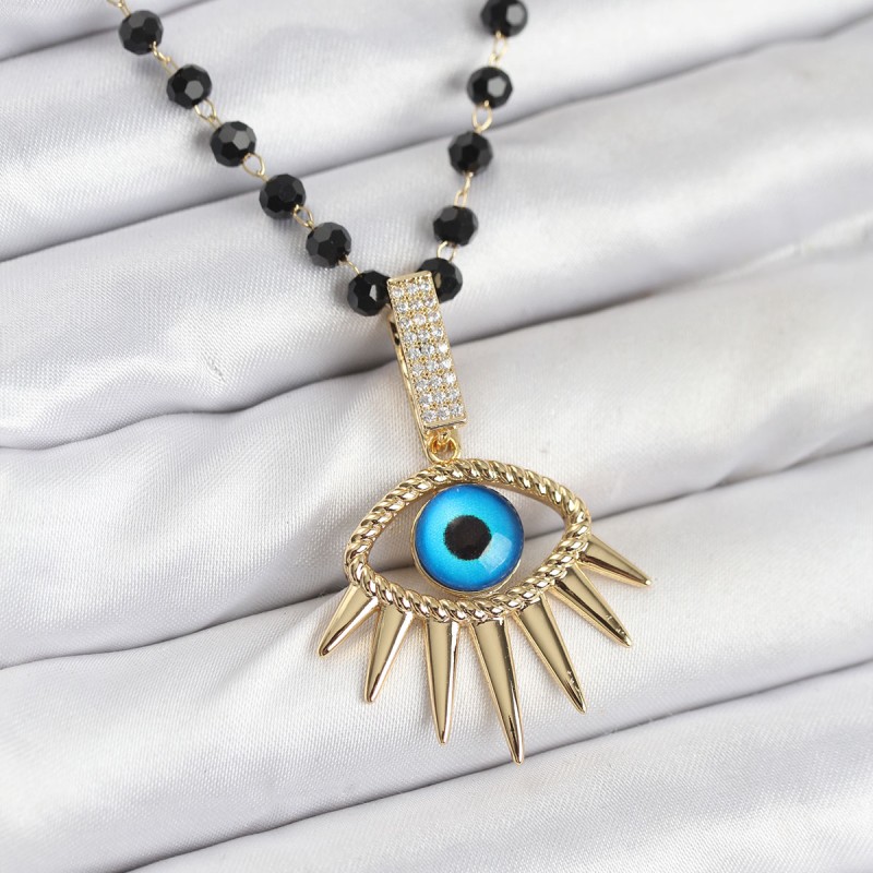 316L Çelik Zincir Kristal Boncuklu Göz Model Kadın Kolye