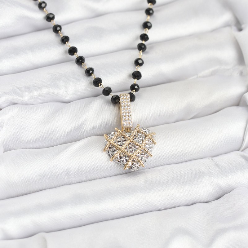 316L Çelik Zincir Kristal Boncuklu Kalpli Kadın Kolye