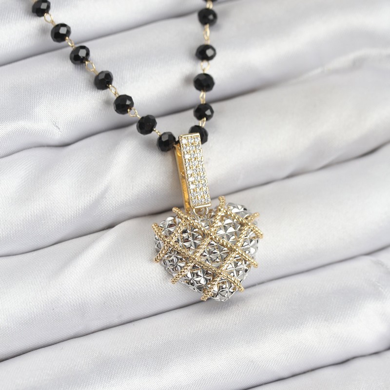 316L Çelik Zincir Kristal Boncuklu Kalpli Kadın Kolye