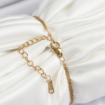 316L Çelik Zincir Turkuaz Mineli Sanatsal Portre İnci Detaylı Çiçek Model Gold Renk Kadın Bileklik