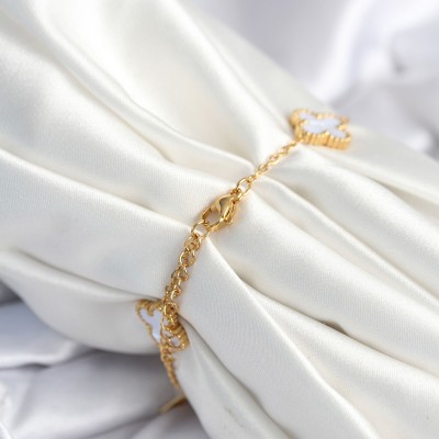 316L Çelik Zincir Zirkon Taşlı Yonca Beyaz Kadın Bileklik