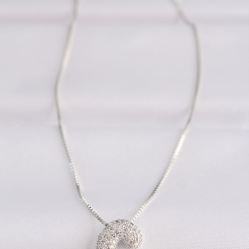 316L Çelik Zincirli Zirkon Taşlı C Harfli Silver Renk Bubble Kolye