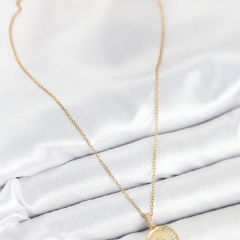 316L Çelik Zirkon Taşlı Ay Ve Güneş Model Gold Renk Kadın Kolye