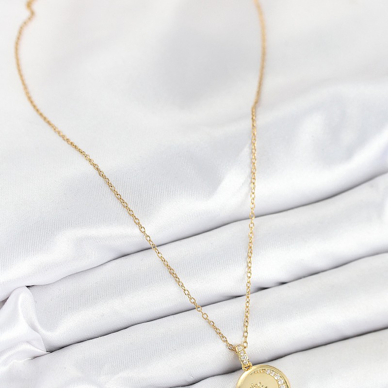 316L Çelik Zirkon Taşlı Ay Ve Güneş Model Gold Renk Kadın Kolye