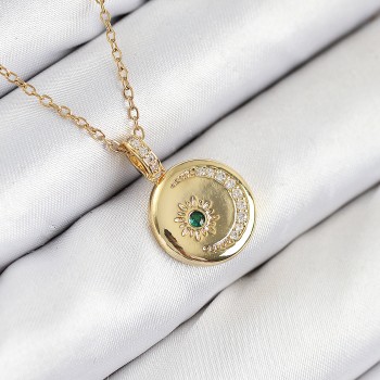 316L Çelik Zirkon Taşlı Ay Ve Güneş Model Gold Renk Kadın Kolye