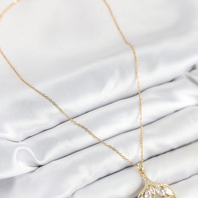 316L Çelik Zirkon Taşlı Balık Kuyruğu Model Gold Renk Kadın Kolye