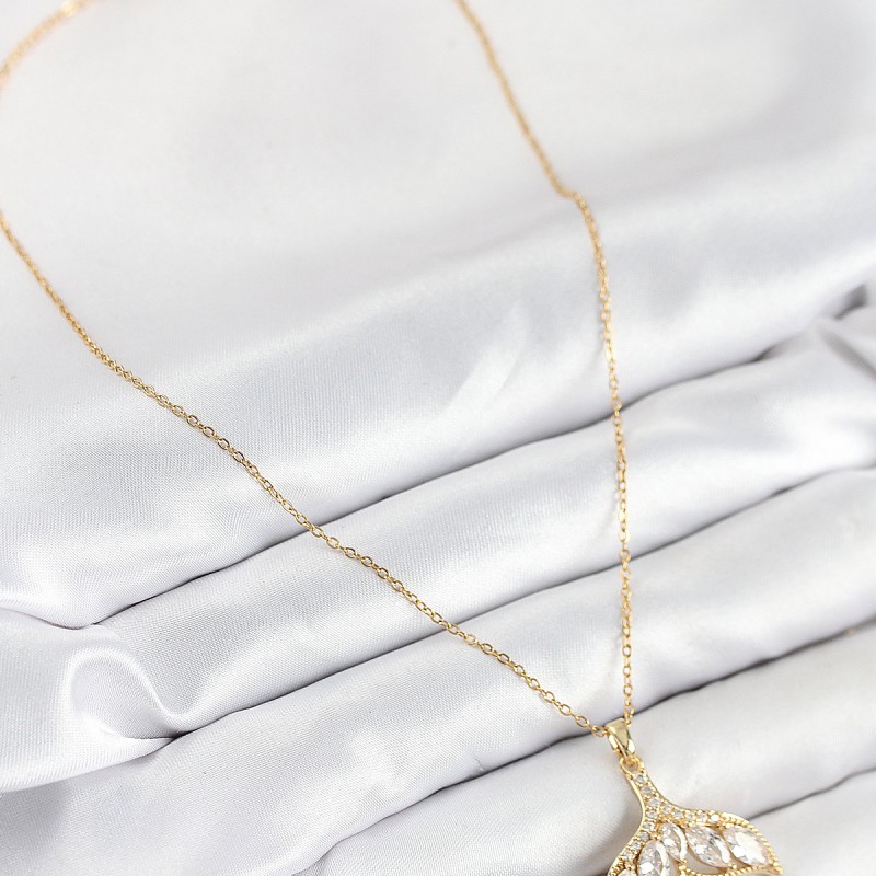 316L Çelik Zirkon Taşlı Balık Kuyruğu Model Gold Renk Kadın Kolye