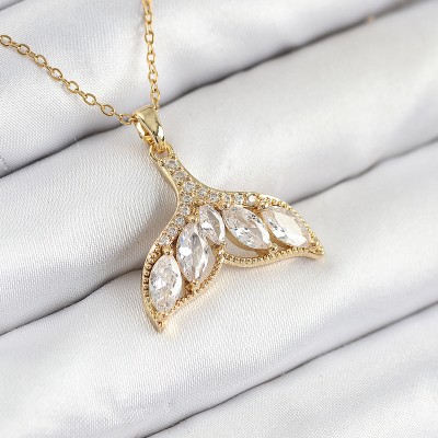316L Çelik Zirkon Taşlı Balık Kuyruğu Model Gold Renk Kadın Kolye