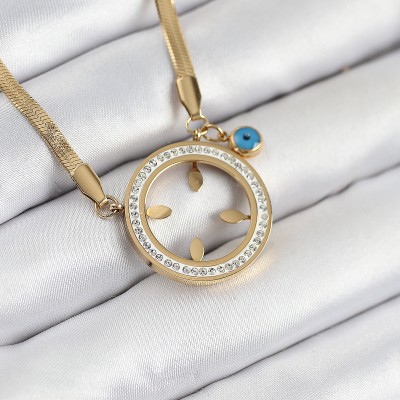 316L Çelik Zirkon Taşlı Çeyrek Takılabilir Gold Renk Kadın Kolye