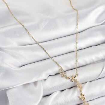 316L Çelik Zirkon Taşlı Çiçek Model Gold Renk Kadın Kolye