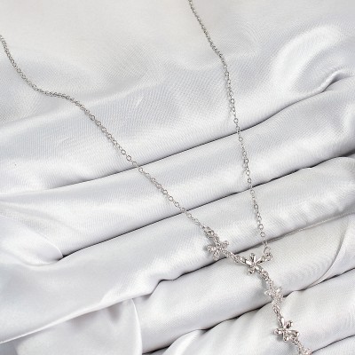 316L Çelik Zirkon Taşlı Çiçek Model Gümüş Renk Kadın Kolye