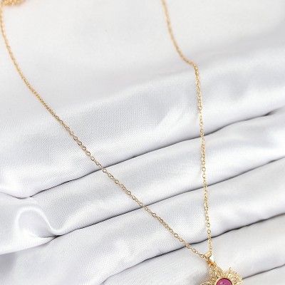 316L Çelik Zirkon Taşlı Döner Güneş Model Gold Renk Kadın Kolye