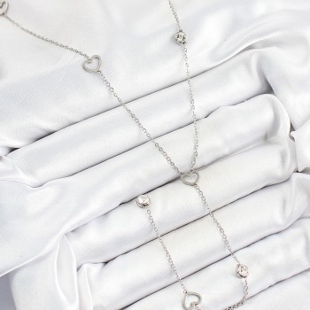 316L Çelik Zirkon Taşlı Kalp Figürlü Y Model Gümüş Renk Kadın Kolye