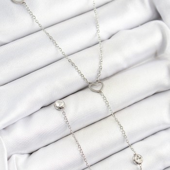 316L Çelik Zirkon Taşlı Kalp Figürlü Y Model Gümüş Renk Kadın Kolye