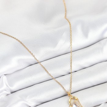 316L Çelik Zirkon Taşlı Kalp Model Gold Renk Kadın Kolye