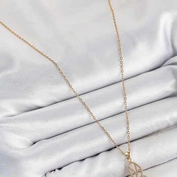 316L Çelik Zirkon Taşlı Kelebek Model Gold Renk Kadın Kolye