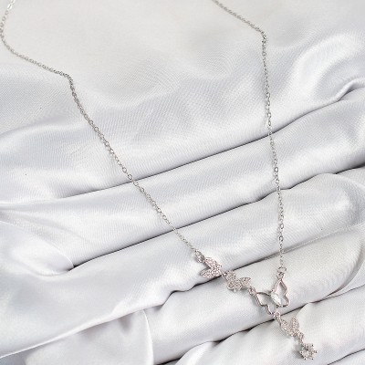 316L Çelik Zirkon Taşlı Kelebek Model Gümüş Renk Kadın Kolye