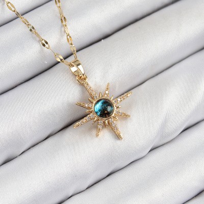 316L Çelik Zirkon Taşlı Kutup Yıldızı Model Gold Renk Kadın Kolye