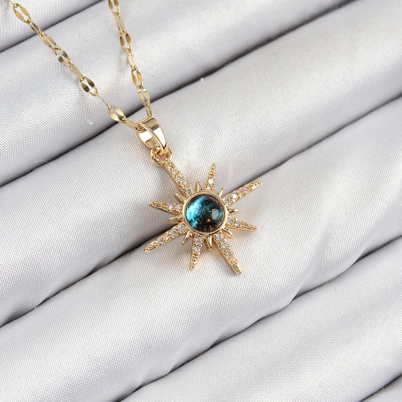 316L Çelik Zirkon Taşlı Kutup Yıldızı Model Gold Renk Kadın Kolye