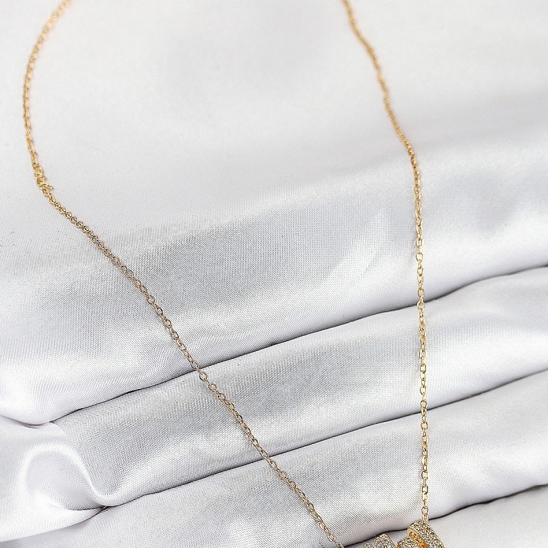 316L Çelik Zirkon Taşlı Sarmal Model Gold Renk Kadın Kolye