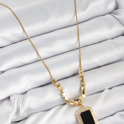 316L Çelik Zirkon Taşlı Siyah Baget Model Gold Renk Kadın Kolye