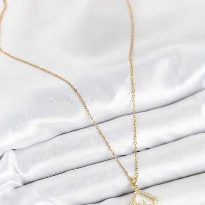 316L Çelik Zirkon Taşlı Yıldız Model Gold Renk Kadın Kolye