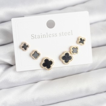 316L Çelik Zirkon Taşlı Yonca Model Kadın Küpe Seti