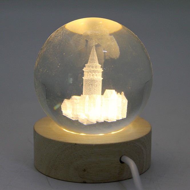 3D Galata Tasarımlı Işıklı Kristal Cam Küre 