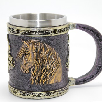 3D Kabartmalı At Büstü Paslanmaz Çelik Kupa Bardak