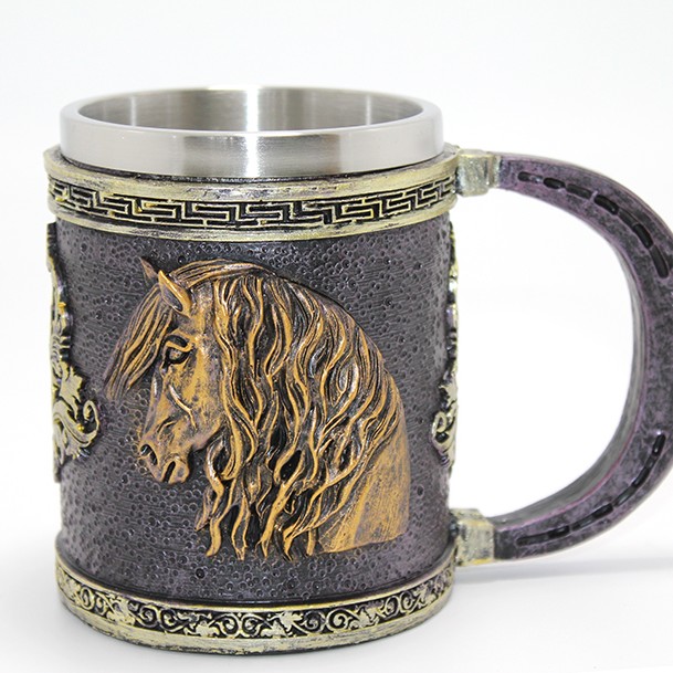 3D Kabartmalı At Büstü Paslanmaz Çelik Kupa Bardak
