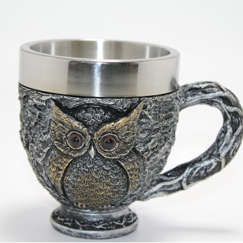3D Kabartmalı Baykuş Büstü Paslanmaz Çelik Kupa Bardak