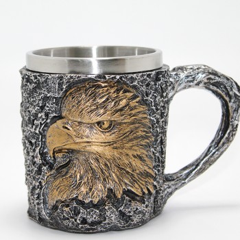 3D Kabartmalı Kartal Büstü Paslanmaz Çelik Kupa Bardak