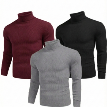 3'lü Siyah, Bordo, Gri   Kaşkorse Boğazlı Full Likralı Fitilli Body Kazak