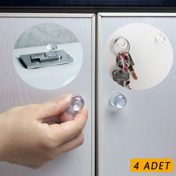 4 Adet Kristal Tasarımlı Çok Amaçlı Yapışkanlı Tutacak Buton 