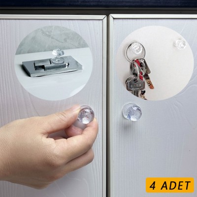 4 Adet Kristal Tasarımlı Çok Amaçlı Yapışkanlı Tutacak Buton 