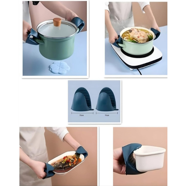 4 Parça Yanma Önleyici Mutfak Seti - Tencere Tabak Tutucu Ve Fırın Eldiveni 