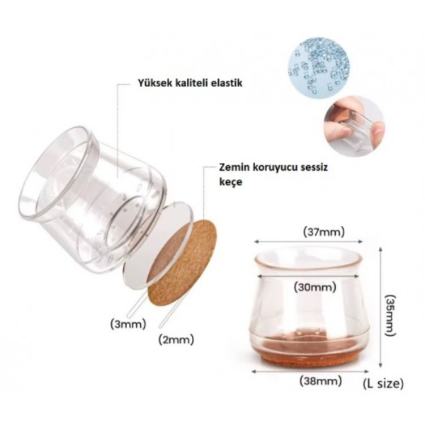 4'lü Keçeli Şeffaf Silikon Sandalye Ayak Koruyucu Seti