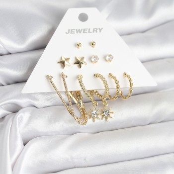 6 Çift Kadın Küpe Seti Gold Renk