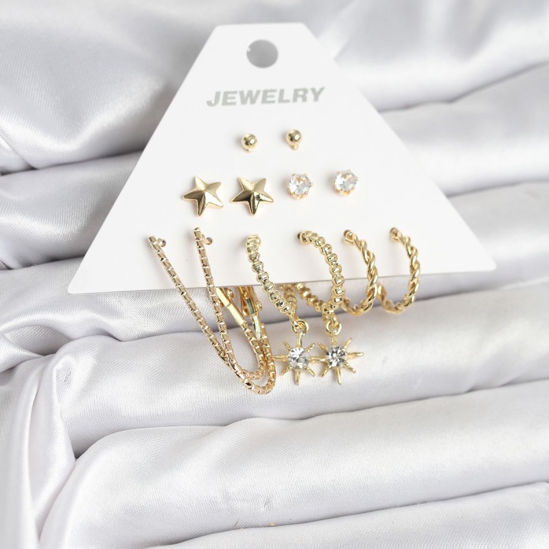 6 Çift Kadın Küpe Seti Gold Renk