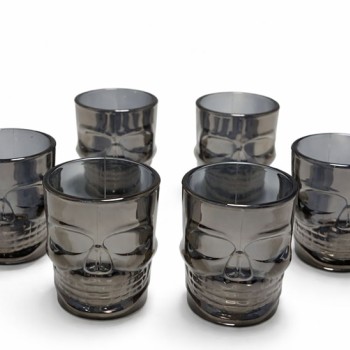 6'lı Kurukafa Siyah Cam Shot Bardağı Seti 