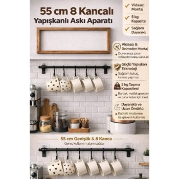 8 Kancalı Yapışkanlı Askı Aparatı