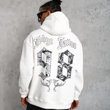 98 Baskılı Kapşonlu Sweat - Beyaz -