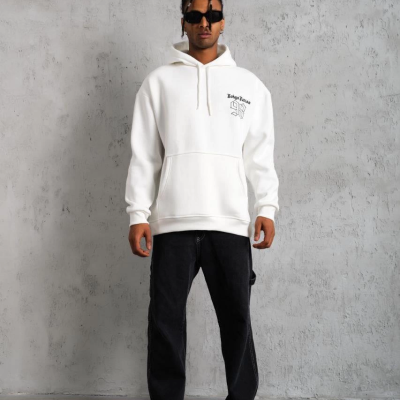 98 Baskılı Kapşonlu Sweat - Beyaz -