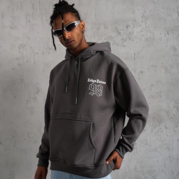 98 Baskılı Kapşonlu Sweat - Gri