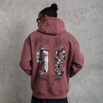 98 Baskılı Kapşonlu Sweat - Gül Kurusu