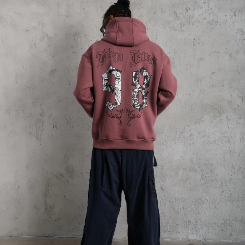 98 Baskılı Kapşonlu Sweat - Gül Kurusu