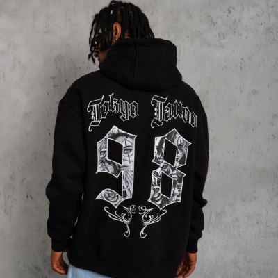 98 Baskılı Kapşonlu Sweat - Siyah -