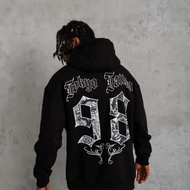 98 Baskılı Kapşonlu Sweat - Siyah -