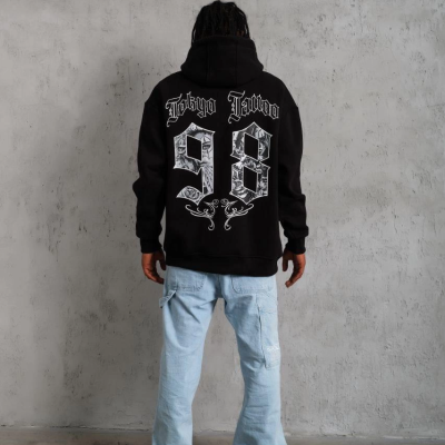 98 Baskılı Kapşonlu Sweat - Siyah -