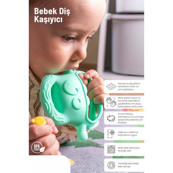 Açık Yeşil Bebek Silikon Diş Kaşıyıcı   